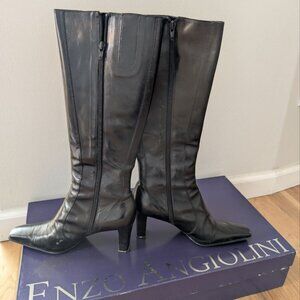Enzo Angiolini Y2K Black Leather Square Toe Knee-High Boots - Size 7M